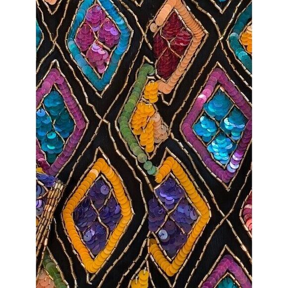 New Original VTG Medium Mary McFadden Multicolor Silk Chiffon Sequined Jacket - Picture 15 of 16